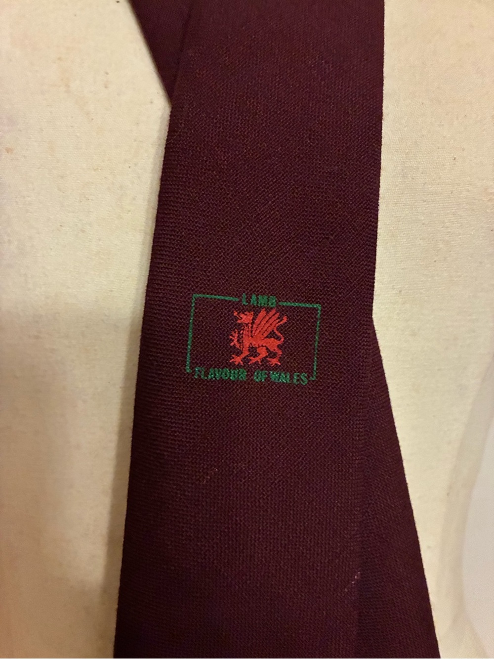 Welsh Dragon Maroon “Lamb: Flavour of Wales'”Necktie Monogram  Advertising